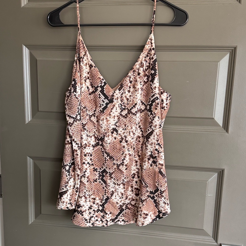 Express Snake Print Satin Cami in Blush and Brown